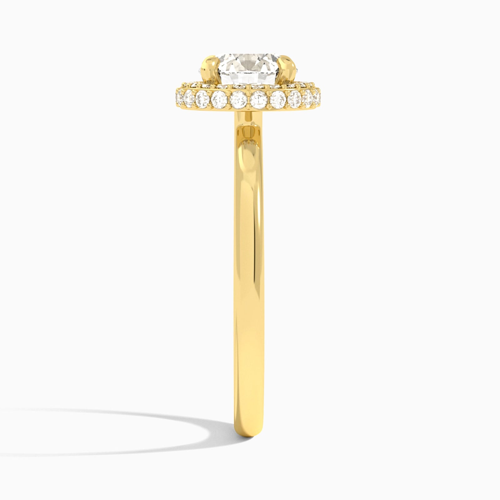Round Amulet Lab Grown Diamond Engagement Ring In 14K Yellow Gold, Side View