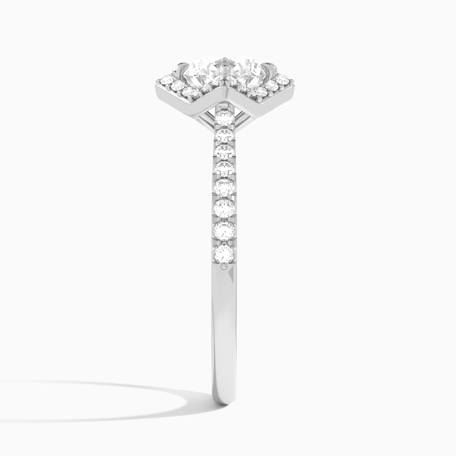 Round Luxe Kite Set Lab Grown Diamond Engagement Ring In Platinum, Side View