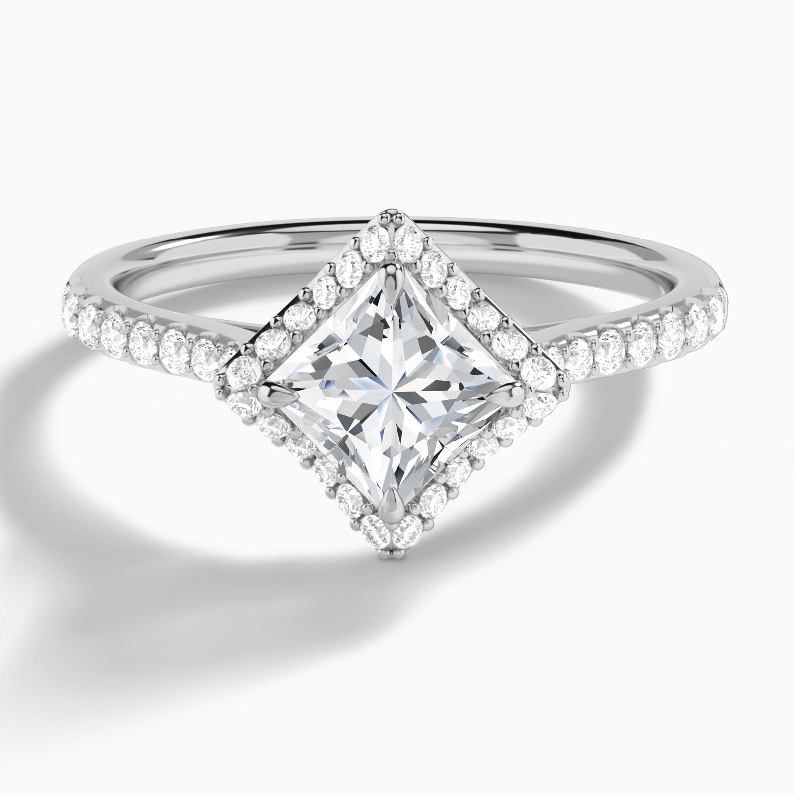 Princess Luxe Kite Set Lab Grown Diamond Engagement Ring In 18K White Gold - Lucenjuri