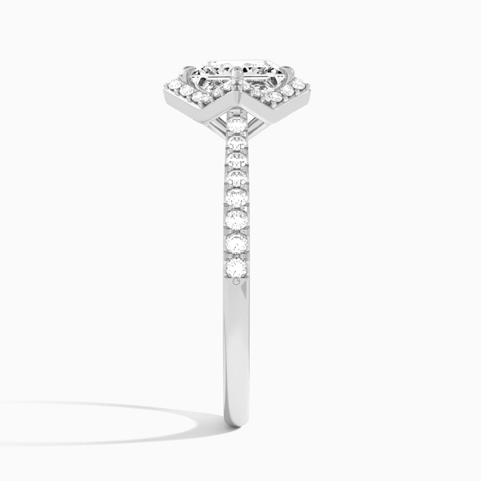 Princess Luxe Kite Set Lab Grown Diamond Engagement Ring In 18K White Gold, Side View