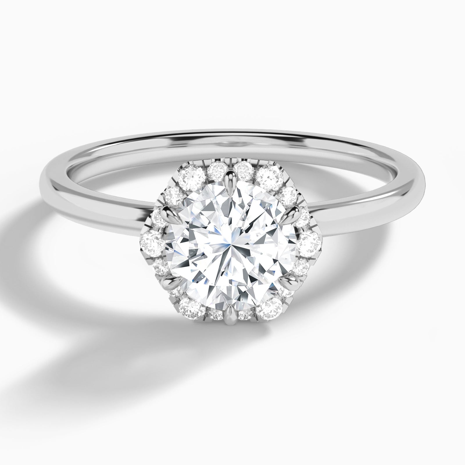 Round Eliza Halo Lab Grown Diamond Engagement Ring In Platinum - Lucenjuri