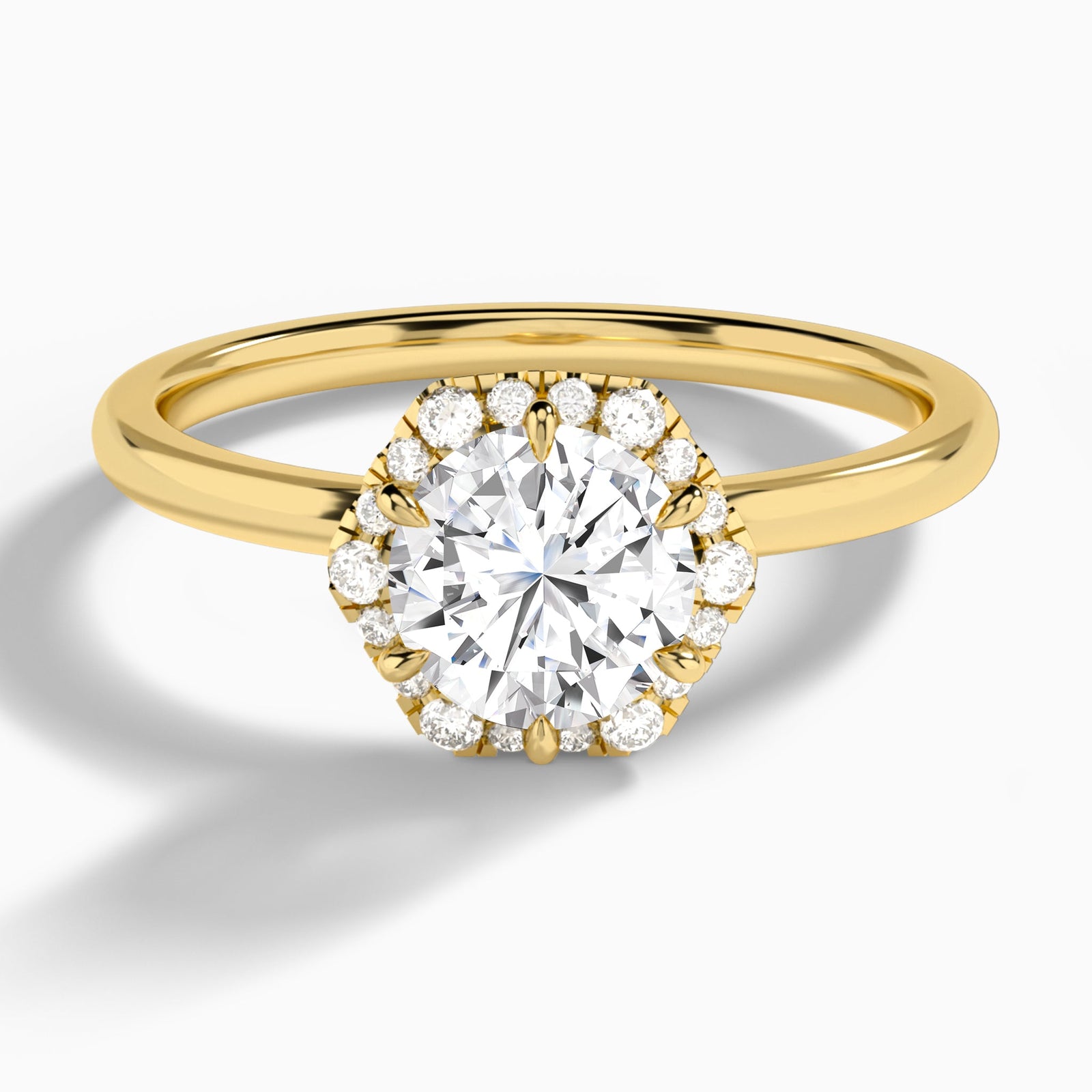 Round Eliza Halo Lab Grown Diamond Engagement Ring In 14K Yellow Gold - Lucenjuri