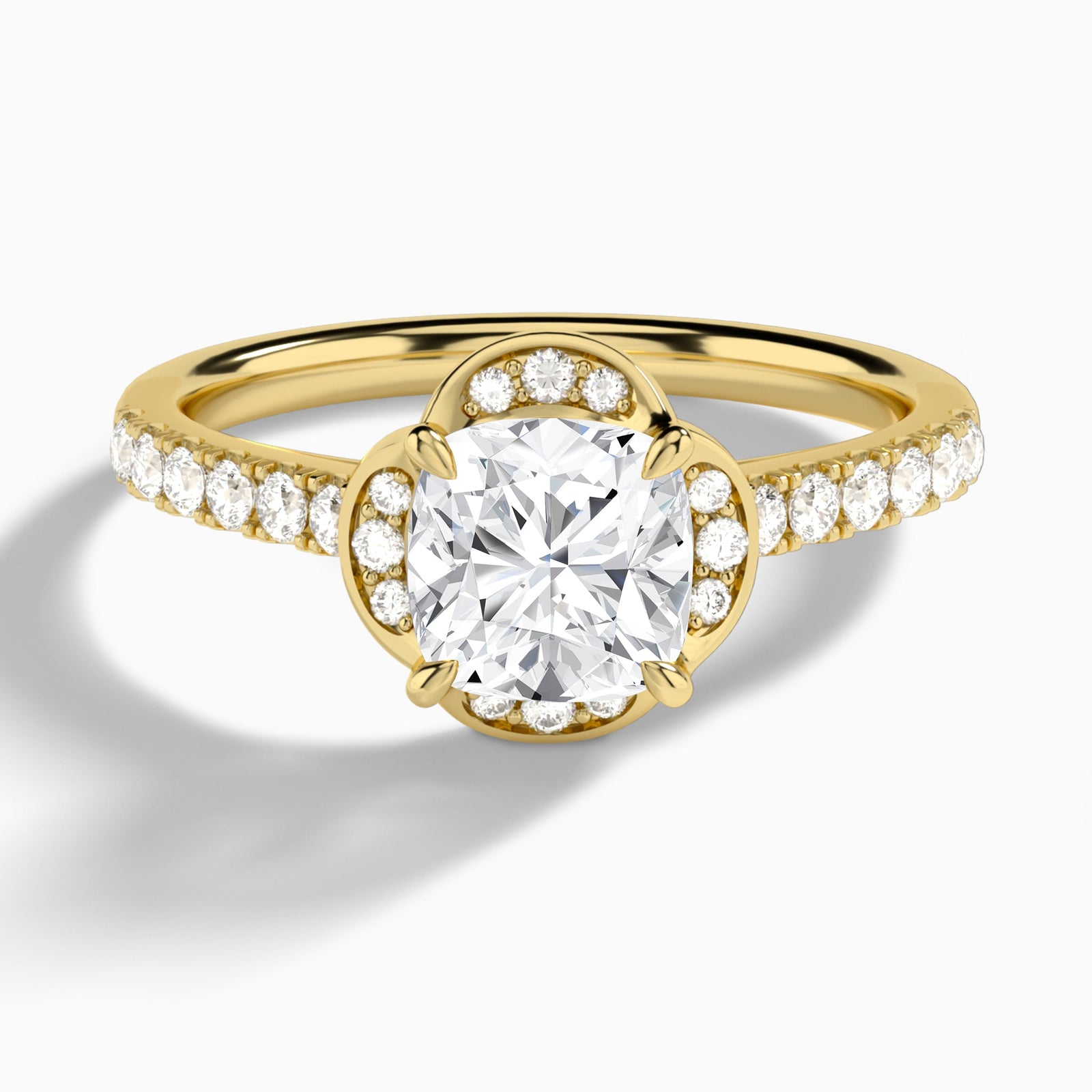 Cushion Eleanor Halo Lab Grown Diamond Engagement Ring In 18K Yellow Gold - Lucenjuri