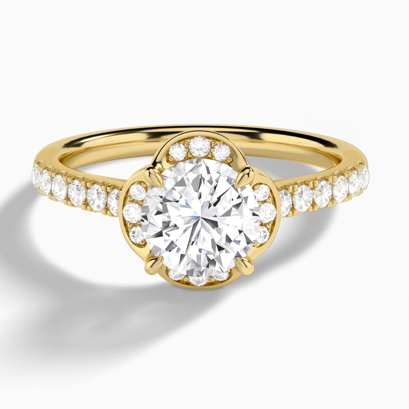 Round Eleanor Halo Lab Grown Diamond Engagement Ring In 14K Yellow Gold - Lucenjuri