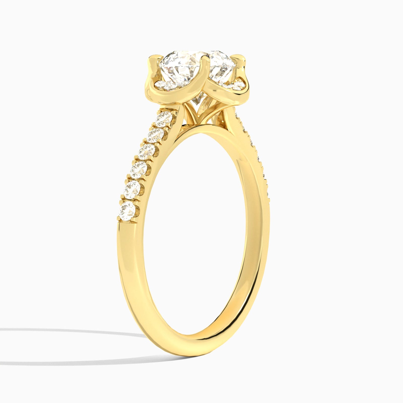 Round Eleanor Halo Lab Grown Diamond Engagement Ring In 14K Yellow Gold, Angle View