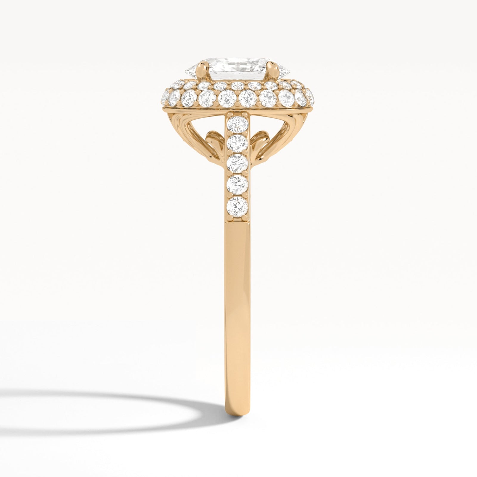 Oval Luxe Regal Halo Lab Diamond Engagement Ring In 14K Rose Gold, Side View