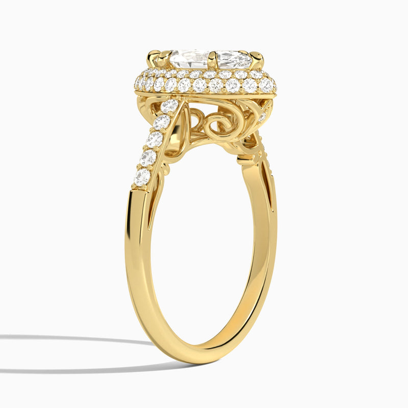 Marquise Luxe Regal Halo Lab Diamond Engagement Ring In 14K Yellow Gold, Angle View