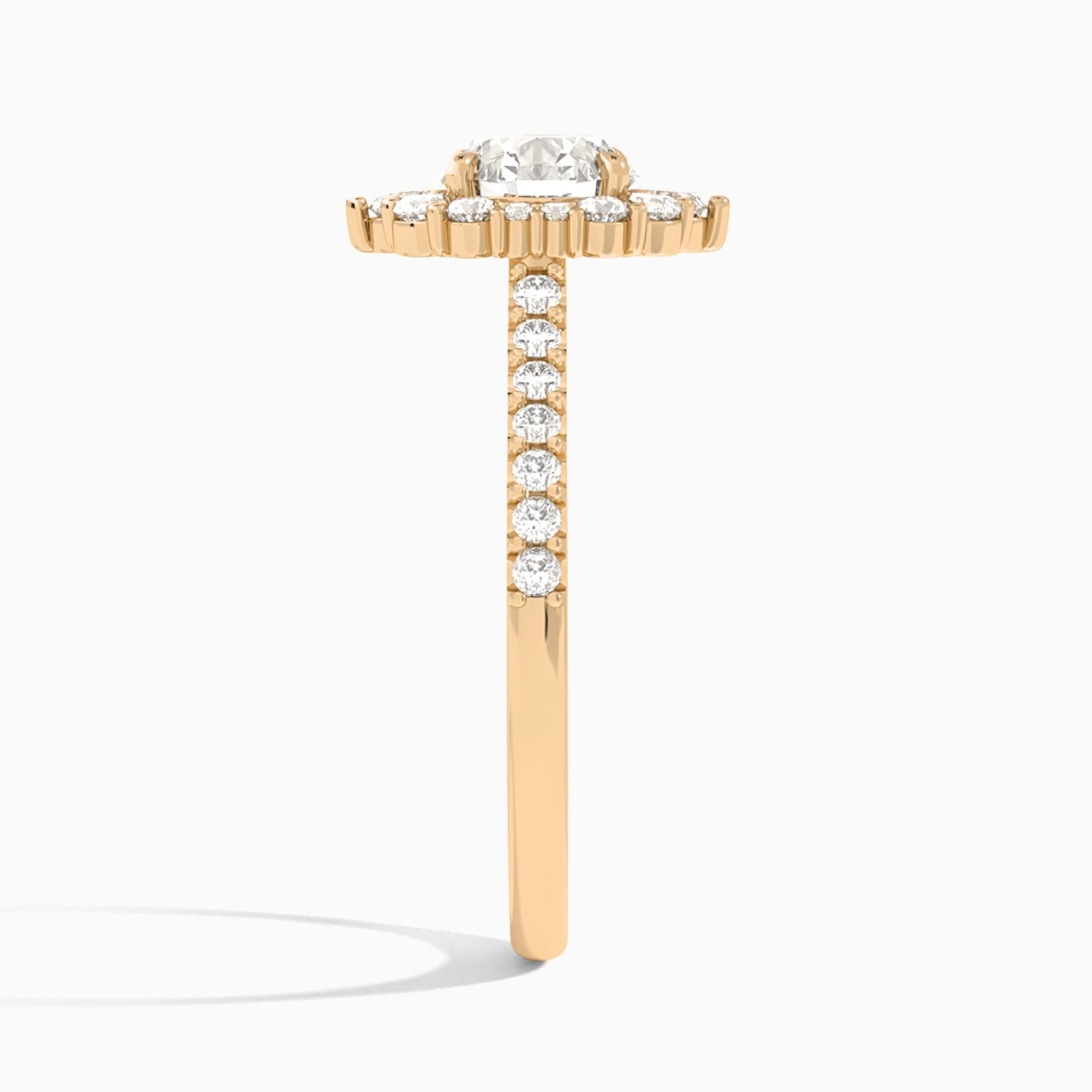 Round Pointed Graduated Halo Lab Diamond Engagement Ring In 14K Rose Gold, Side View