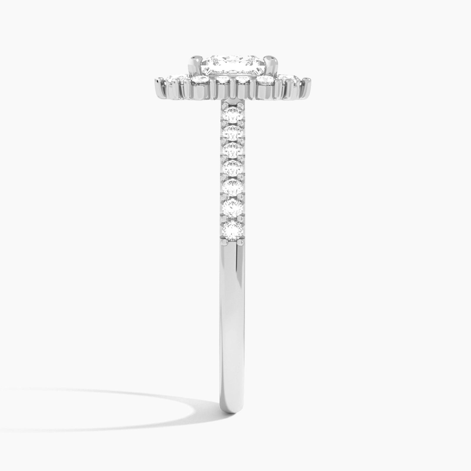 Princess Pointed Graduated Halo Lab Diamond Engagement Ring In 18K White Gold, Side View