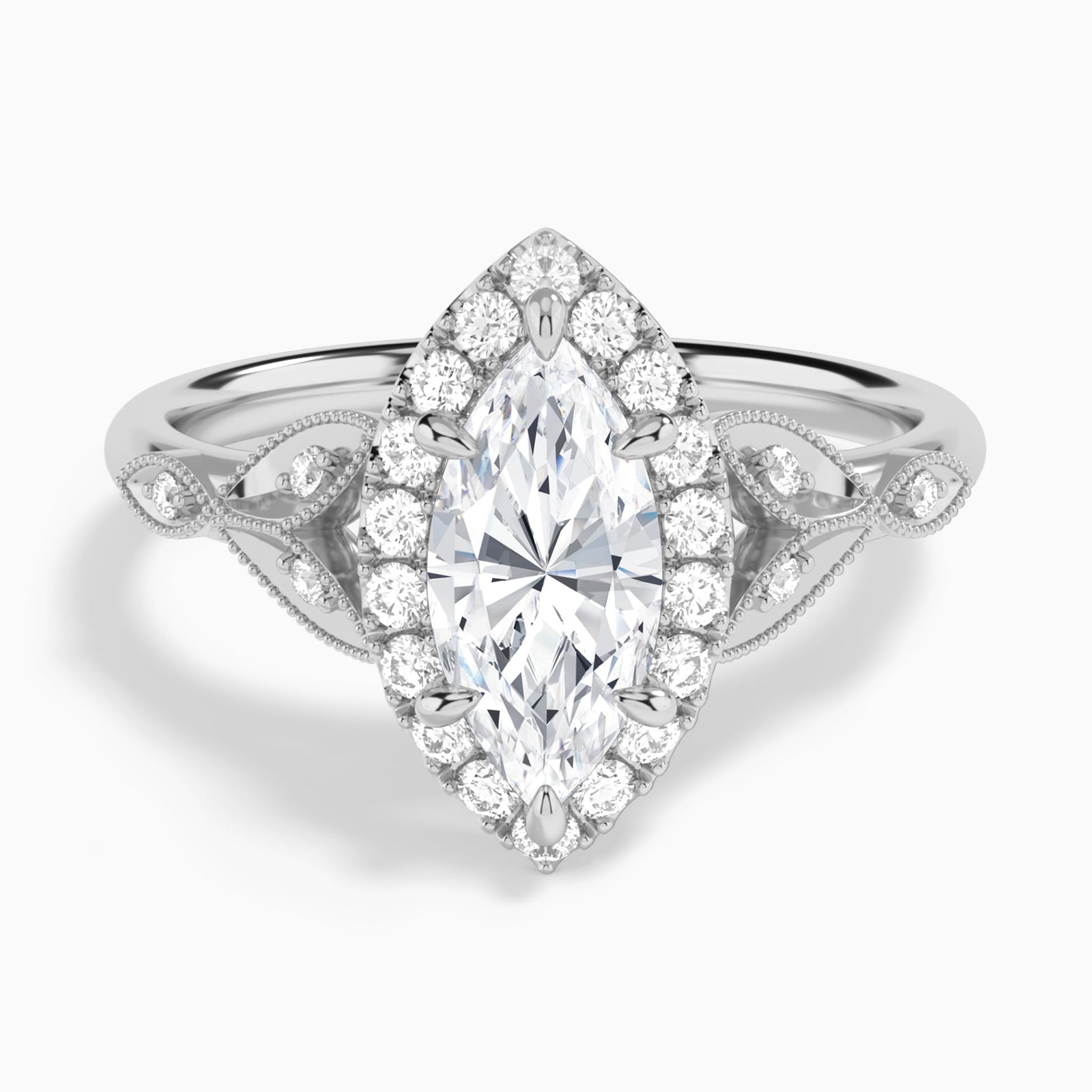 Marquise Hyacinth Halo Lab Grown Diamond Engagement Ring In Platinum - Lucenjuri