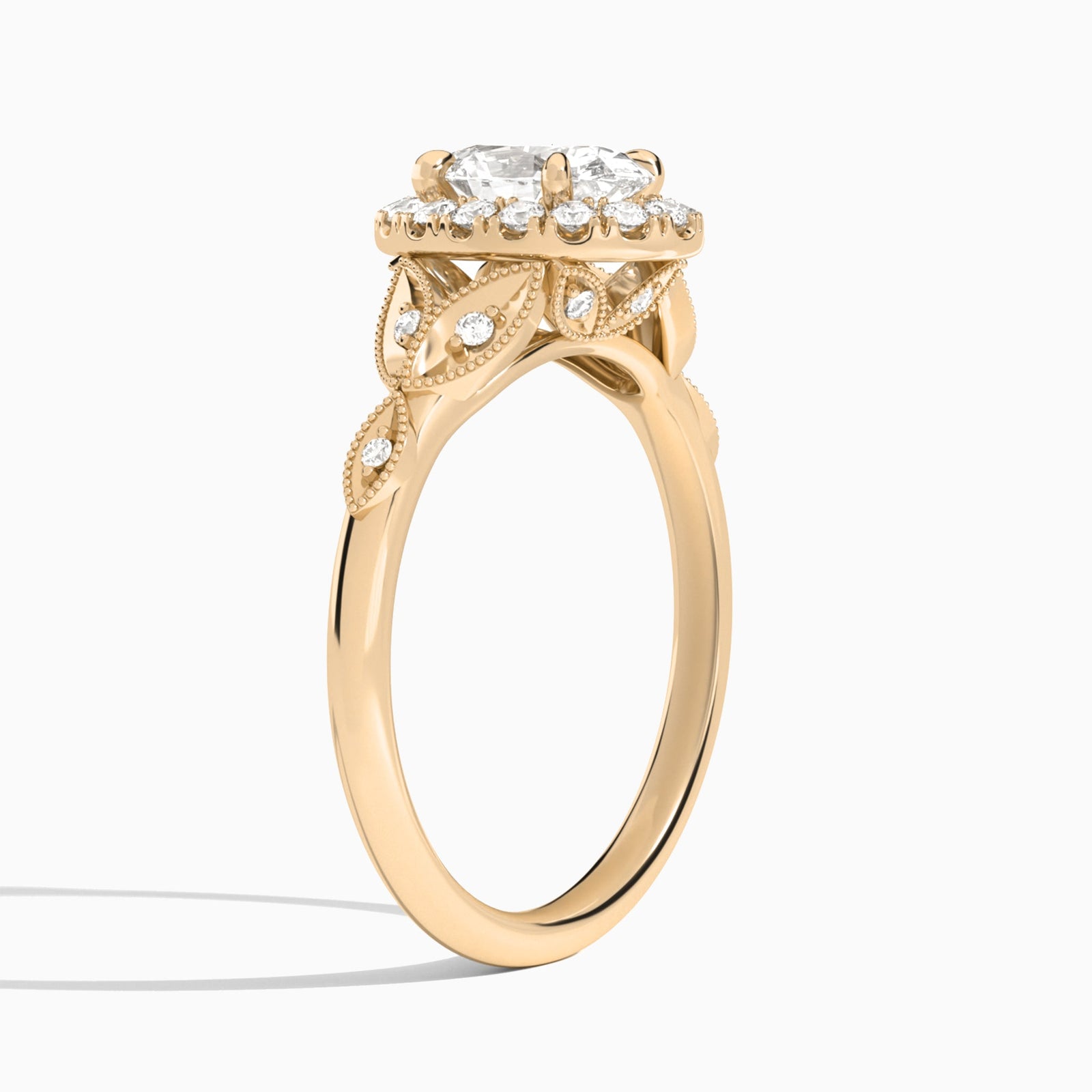 Oval Hyacinth Halo Lab Grown Diamond Engagement Ring In 14K Rose Gold, Angle View