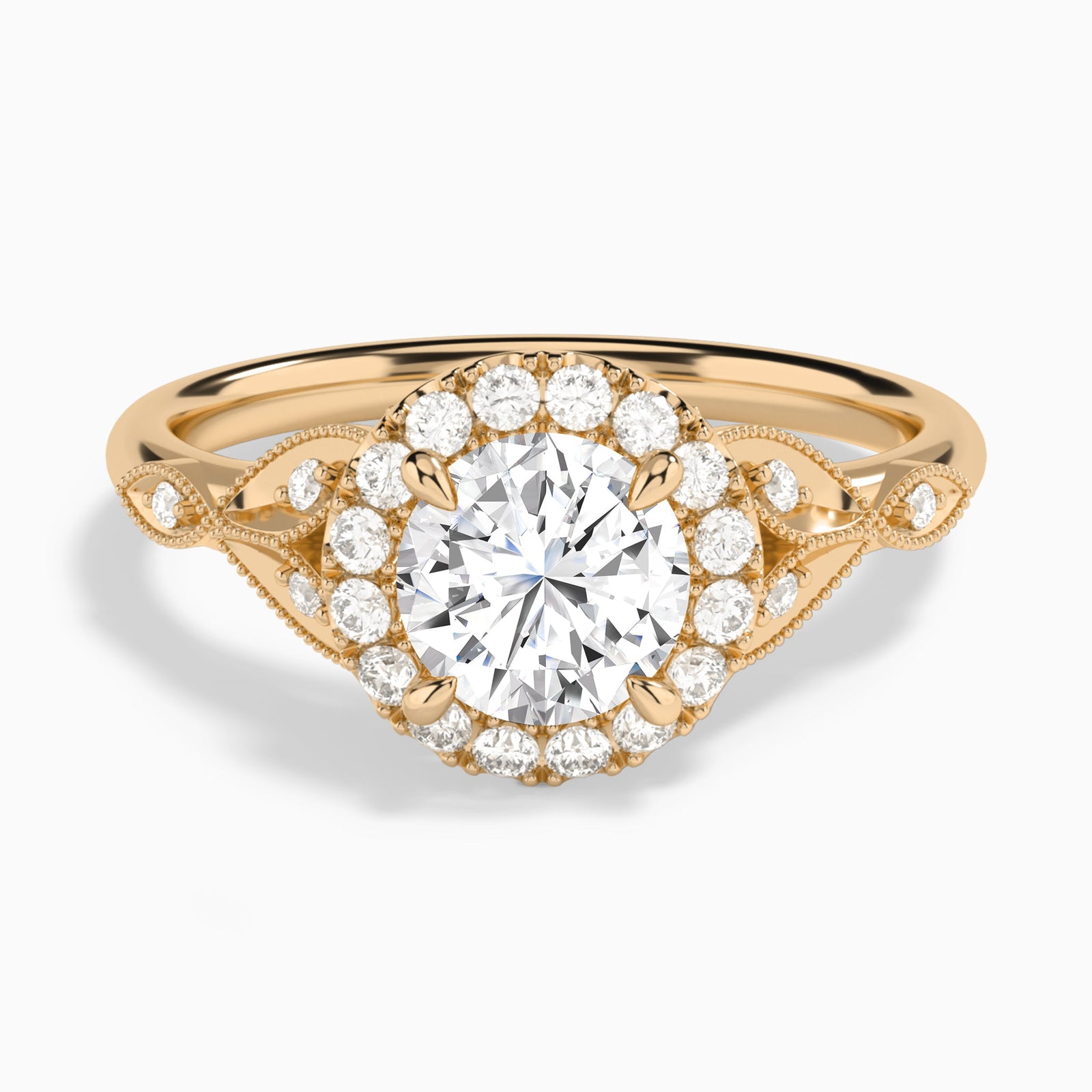Round Hyacinth Halo Lab Grown Diamond Engagement Ring In 14K Rose Gold - Lucenjuri