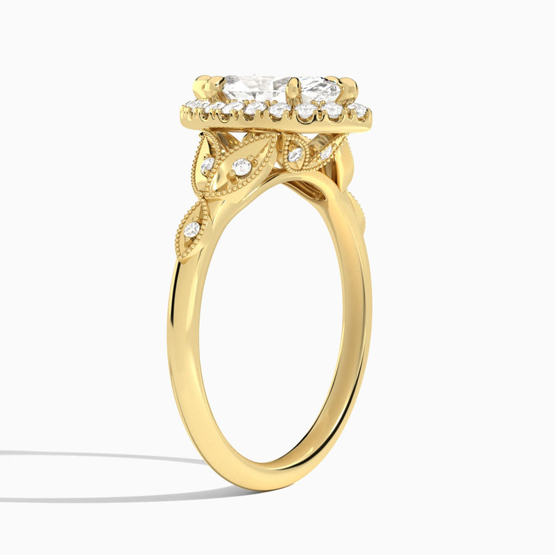 Marquise Hyacinth Halo Lab Diamond Engagement Ring In 14K Yellow Gold, Angle View