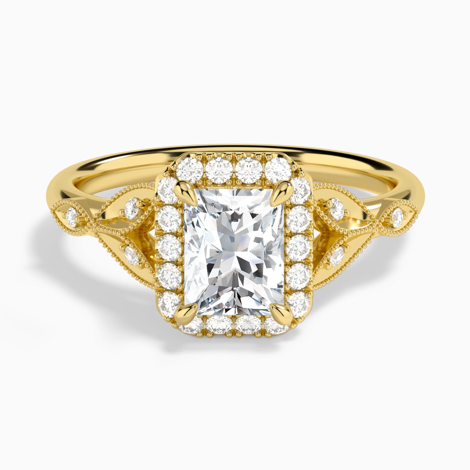 Radiant Hyacinth Halo Lab Diamond Engagement Ring In 14K Yellow Gold - Lucenjuri