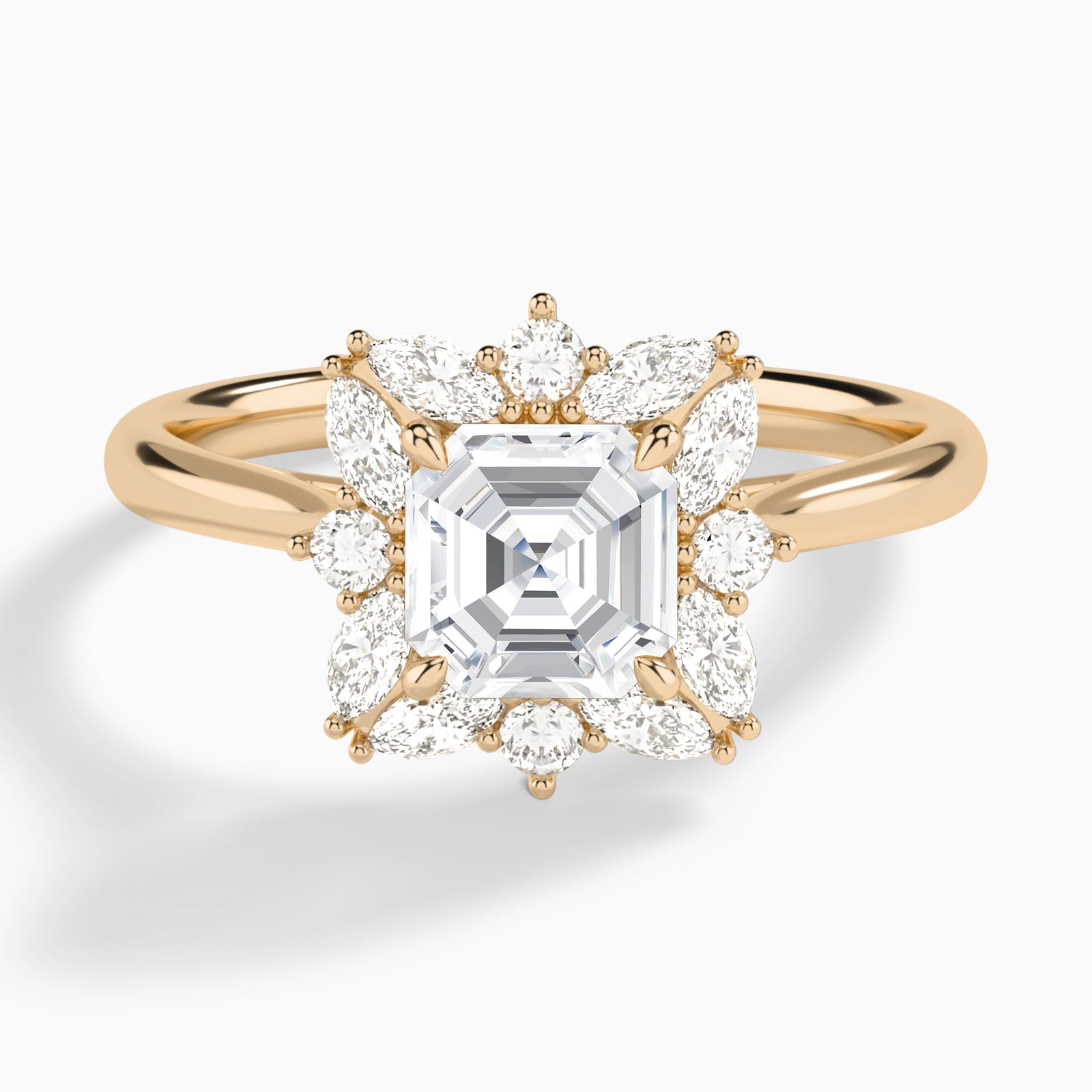 Asscher Marquise Cluster Halo Lab Diamond Engagement Ring In 14K Rose Gold - Lucenjuri