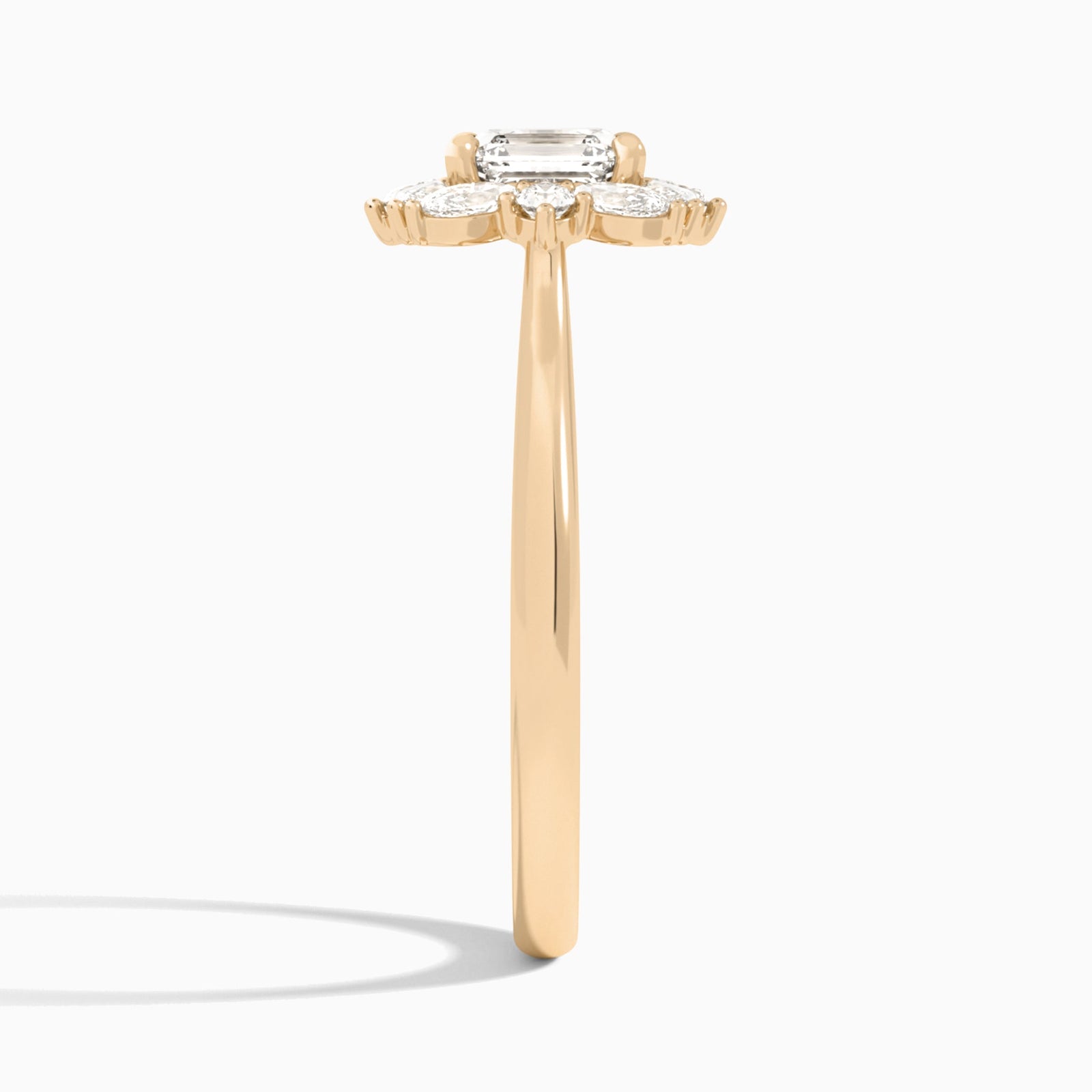 Asscher Marquise Cluster Halo Lab Diamond Engagement Ring In 14K Rose Gold, Side View