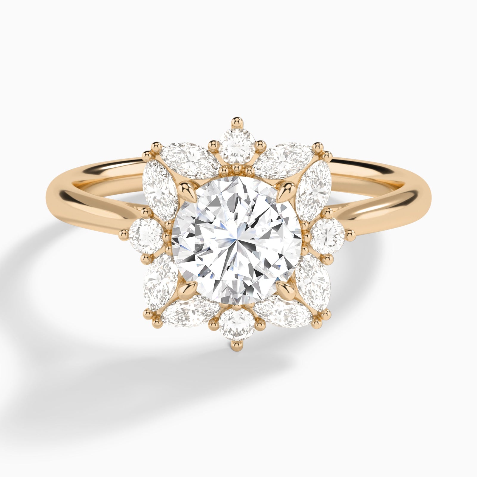 Round Marquise Cluster Halo Lab Diamond Engagement Ring In 14K Rose Gold - Lucenjuri