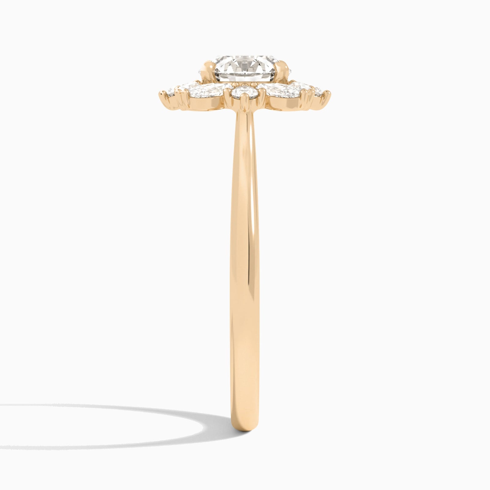 Round Marquise Cluster Halo Lab Diamond Engagement Ring In 14K Rose Gold, Side View