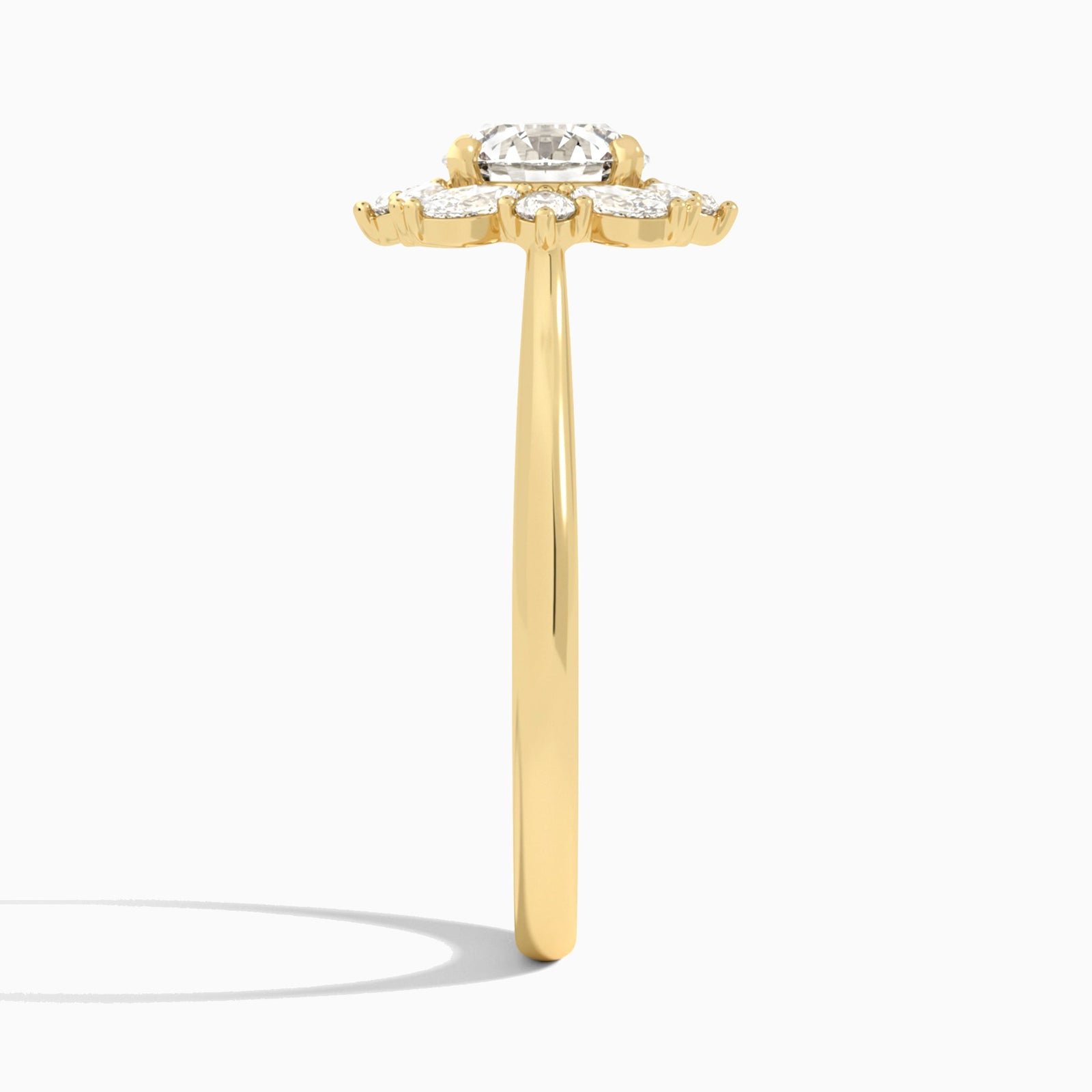 Round Marquise Cluster Halo Lab Diamond Engagement Ring In 14K Yellow Gold, Side View