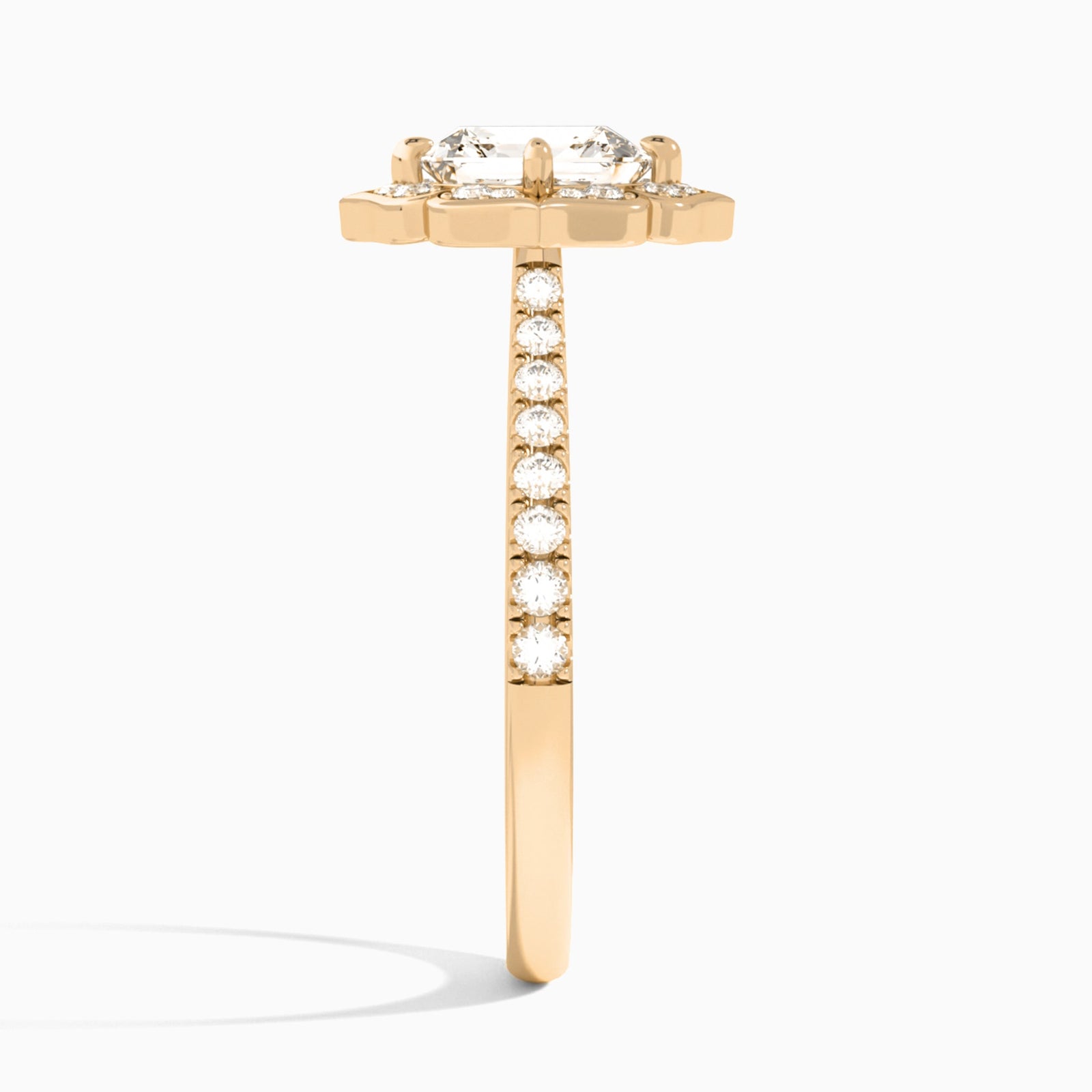 Asscher Decorated Halo Lab Grown Diamond Engagement Ring In 14K Rose Gold, Side View