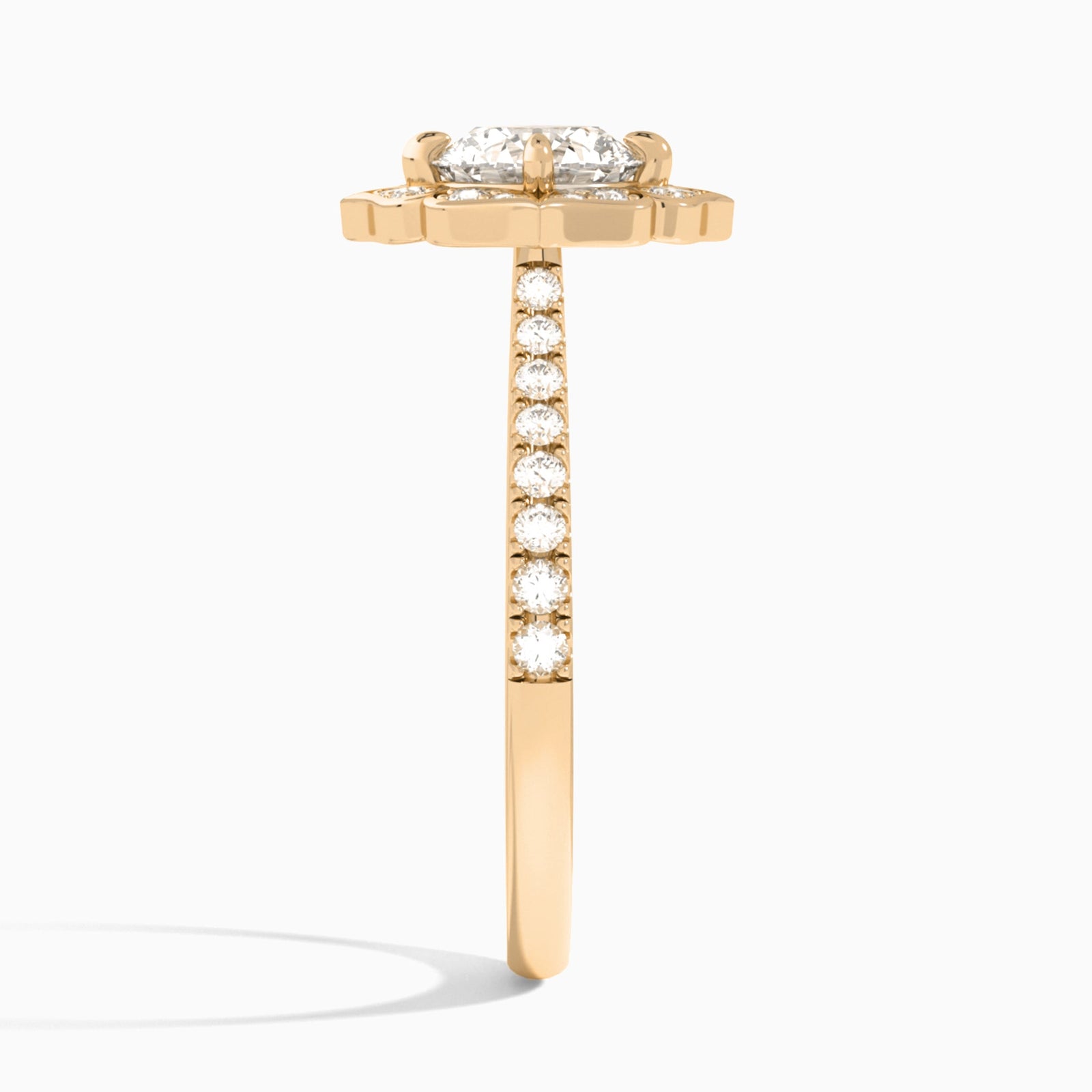 Round Decorated Halo Lab Grown Diamond Engagement Ring In 14K Rose Gold, Side View