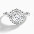 Asscher Decorated Halo Lab Diamond Engagement Ring In 18K White Gold - Lucenjuri