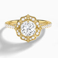 Round Decorated Halo Lab Diamond Engagement Ring In 14K Yellow Gold - Lucenjuri