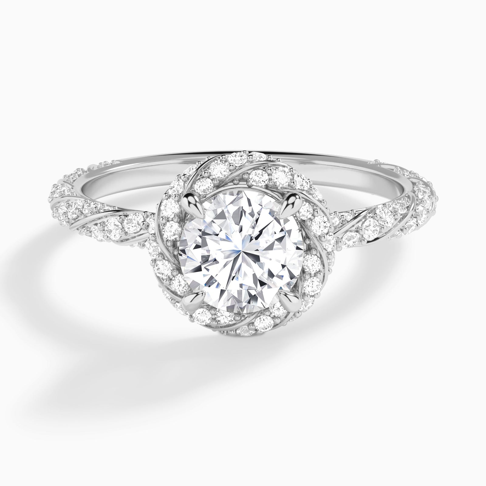 Round Luxe Twisted Shank Halo Lab Diamond Engagement Ring In Platinum - Lucenjuri
