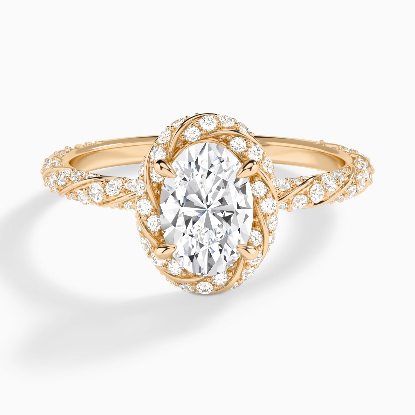 Oval Luxe Twisted Shank Halo Lab Diamond Engagement Ring In 14K Rose Gold - Lucenjuri