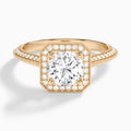 Round Luxe Octagon Knife Edge Halo Lab Diamond Engagement Ring In 14K Rose Gold - Lucenjuri