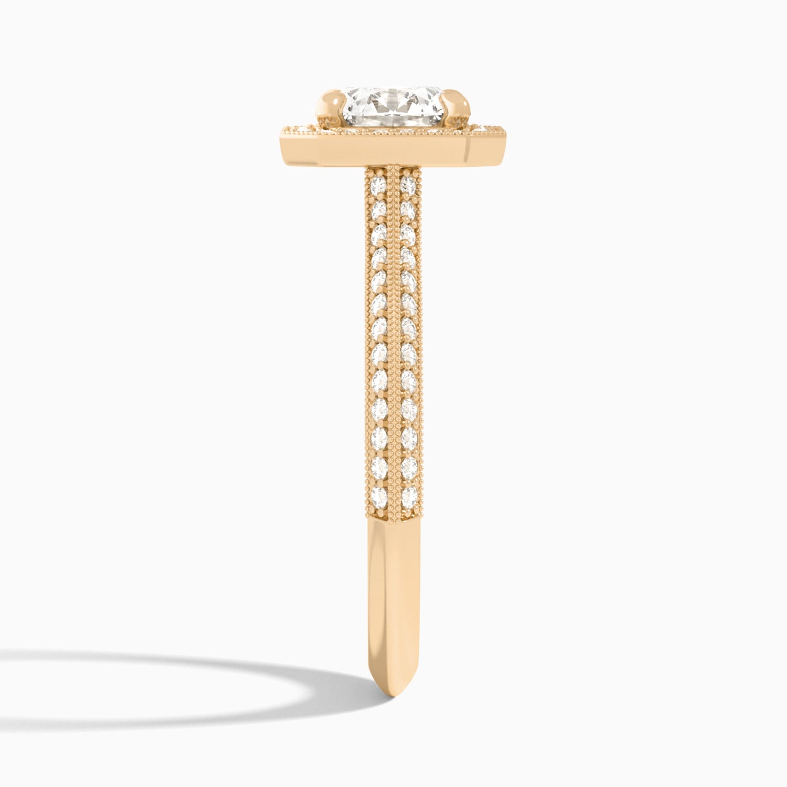 Round Luxe Octagon Knife Edge Halo Lab Diamond Engagement Ring In 14K Rose Gold, Side View