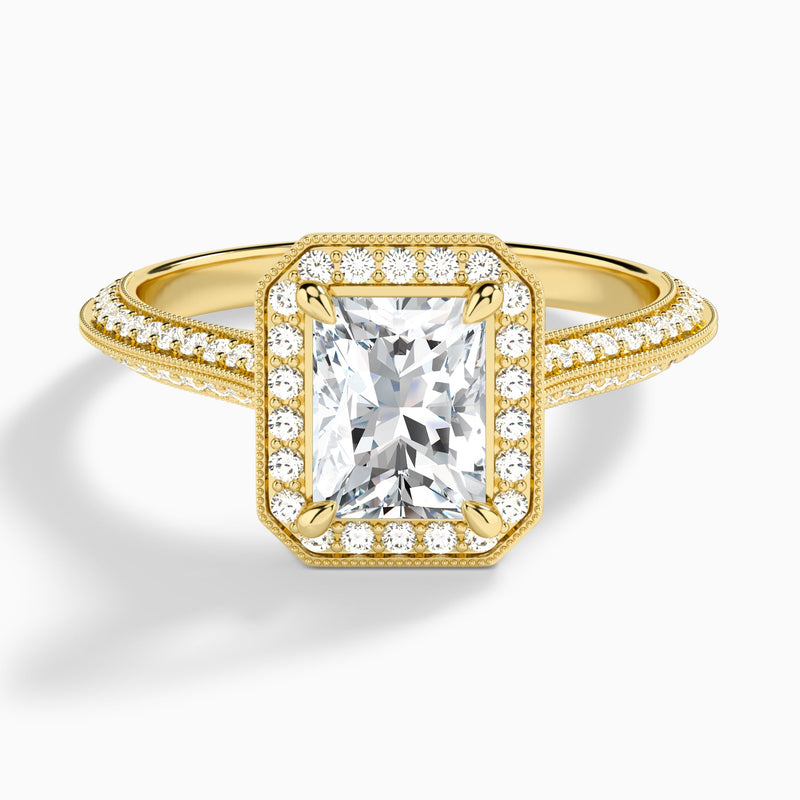 Radiant Luxe Octagon Knife Edge Halo Lab Diamond Engagement Ring In 18K Yellow Gold - Lucenjuri