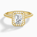 Radiant Luxe Octagon Knife Edge Halo Lab Diamond Engagement Ring In 14K Yellow Gold - Lucenjuri