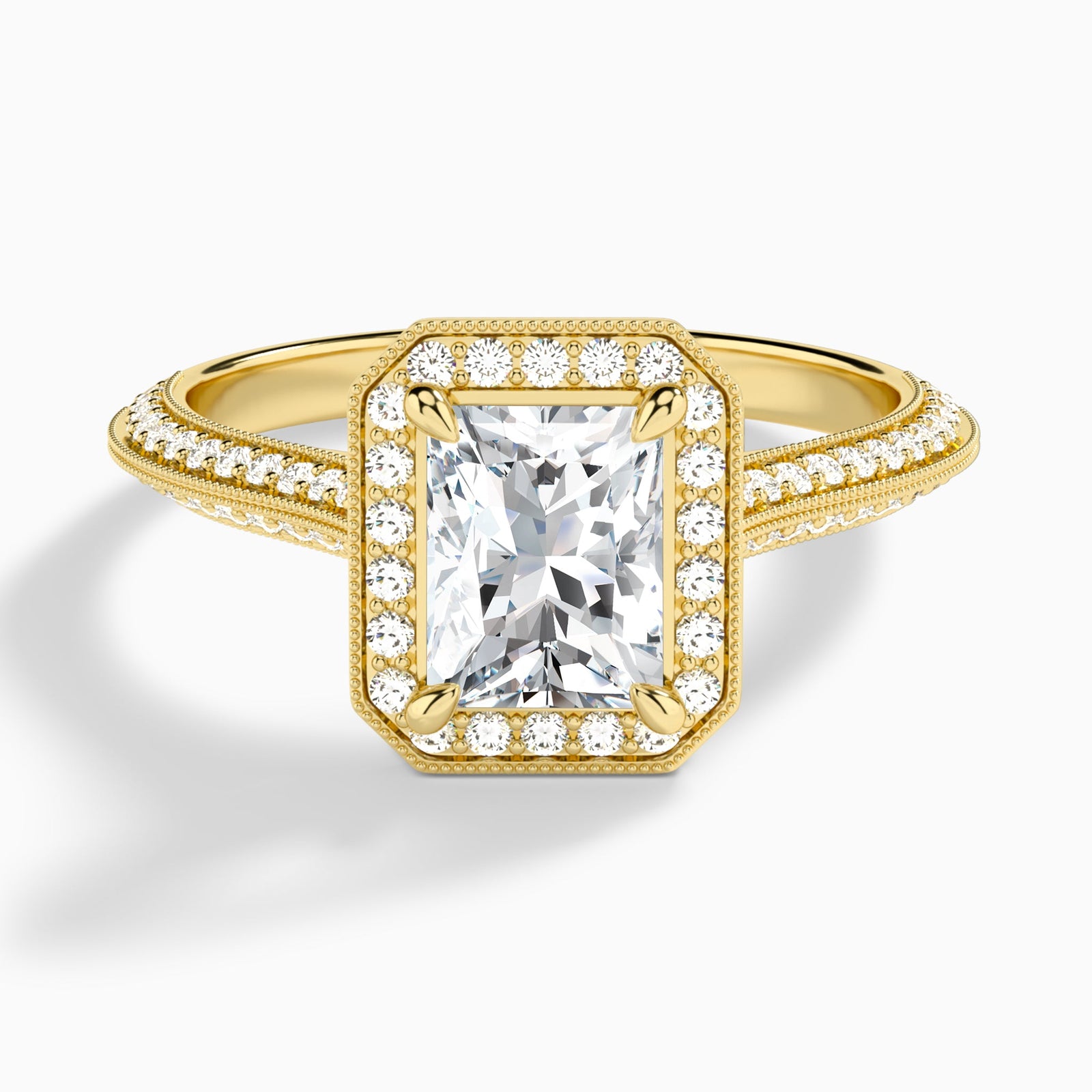 Radiant Luxe Octagon Knife Edge Halo Lab Diamond Engagement Ring In 14K Yellow Gold - Lucenjuri
