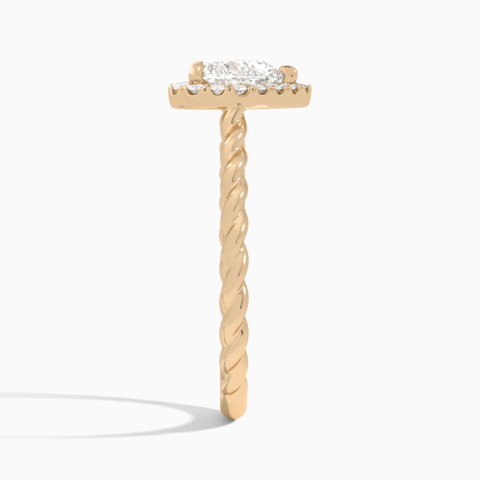 Heart Halo Cabled Lab Grown Diamond Engagement Ring In 14K Rose Gold, Side View