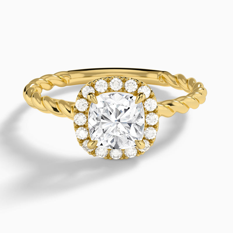 Cushion Halo Cabled Lab Grown Diamond Engagement Ring In 14K Yellow Gold - Lucenjuri
