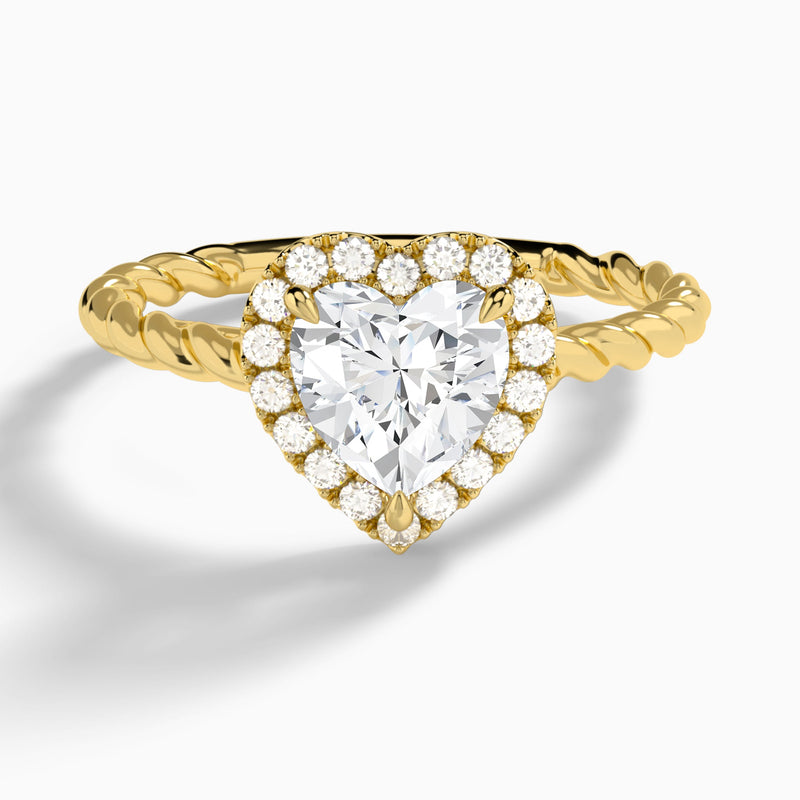 Heart Halo Cabled Lab Grown Diamond Engagement Ring In 14K Yellow Gold - Lucenjuri