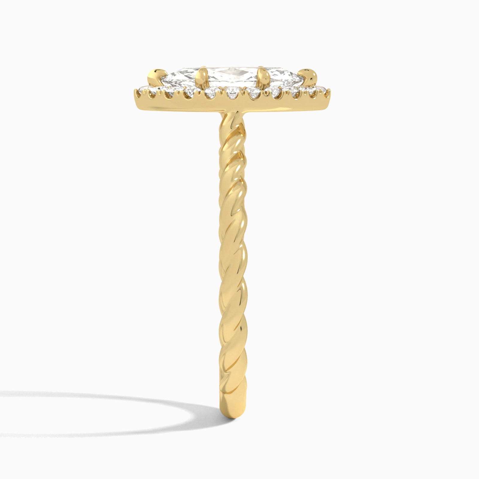 Marquise Halo Cabled Lab Grown Diamond Engagement Ring In 14K Yellow Gold, Side View