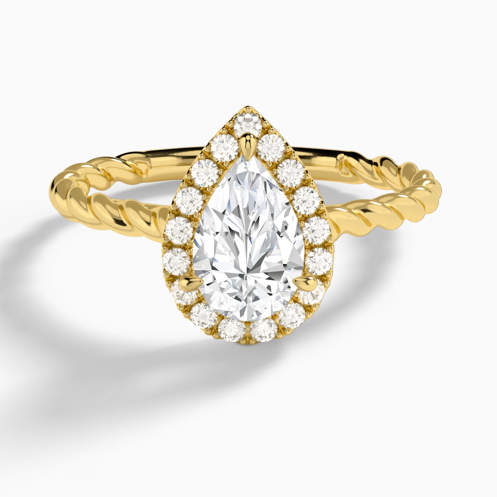 Pear Halo Cabled Lab Grown Diamond Engagement Ring In 14K Yellow Gold - Lucenjuri