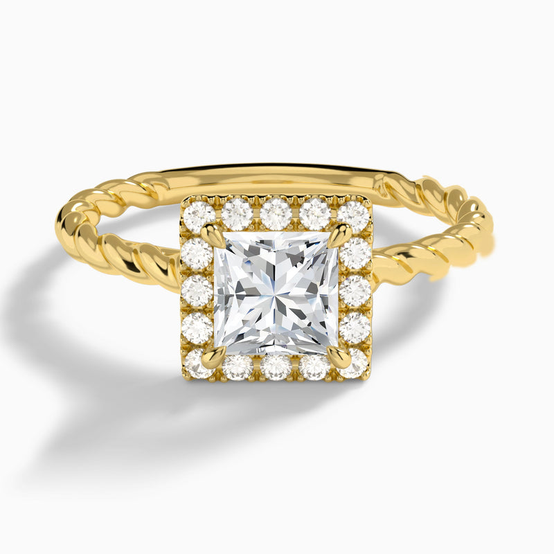 Princess Halo Cabled Lab Grown Diamond Engagement Ring In 14K Yellow Gold - Lucenjuri