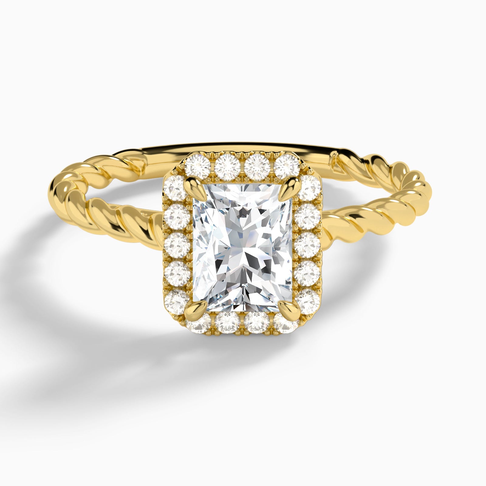 Radiant Halo Cabled Lab Grown Diamond Engagement Ring In 14K Yellow Gold - Lucenjuri