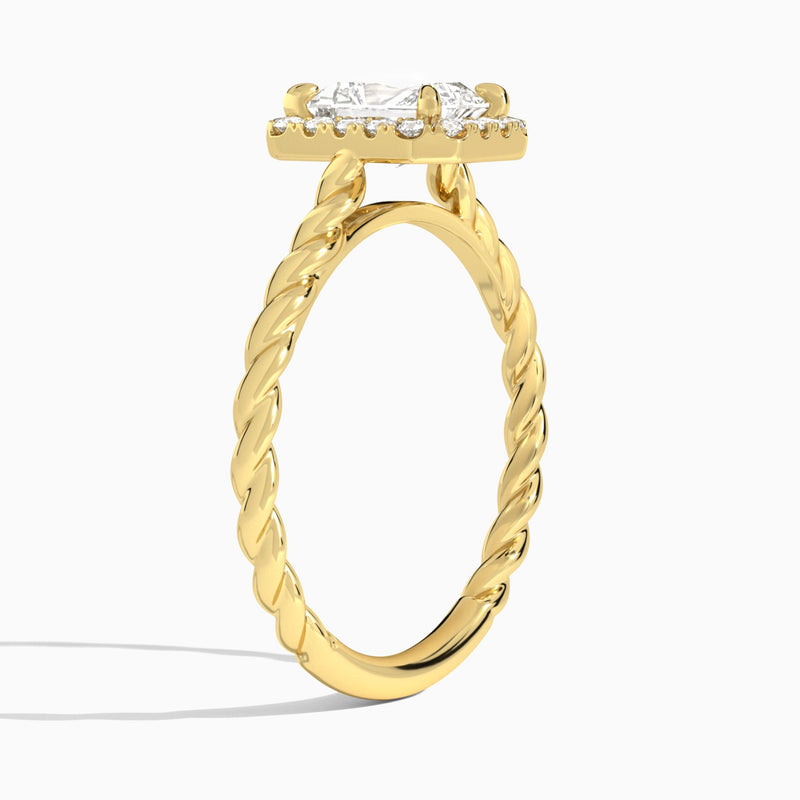 Radiant Halo Cabled Lab Grown Diamond Engagement Ring In 18K Yellow Gold, Angle View