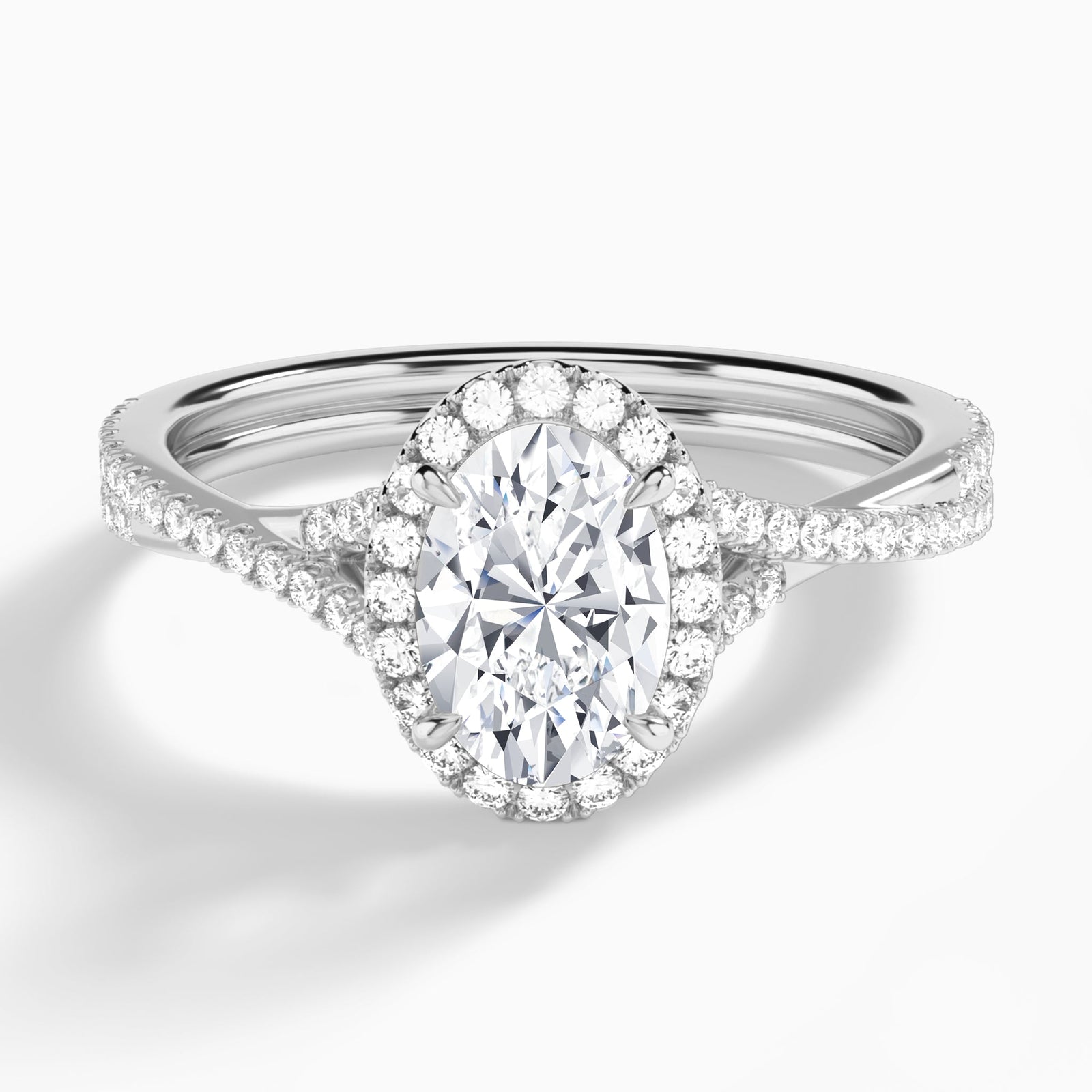 Oval Luxe Halo And Twisted Shank Lab Diamond Engagement Ring In Platinum - Lucenjuri