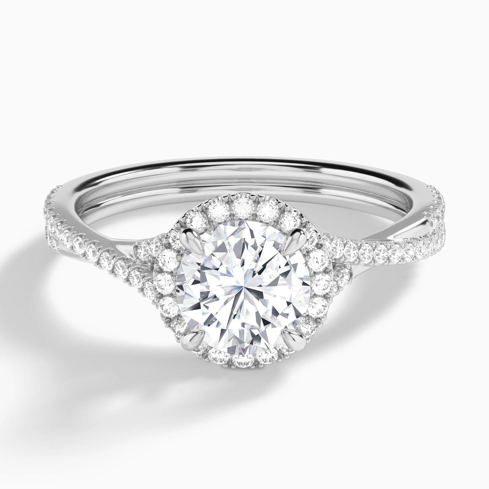 Round Luxe Halo And Twisted Shank Lab Diamond Engagement Ring In Platinum - Lucenjuri