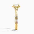 Round Luxe Halo And Twisted Shank Lab Diamond Engagement Ring In 14K Yellow Gold, Side View
