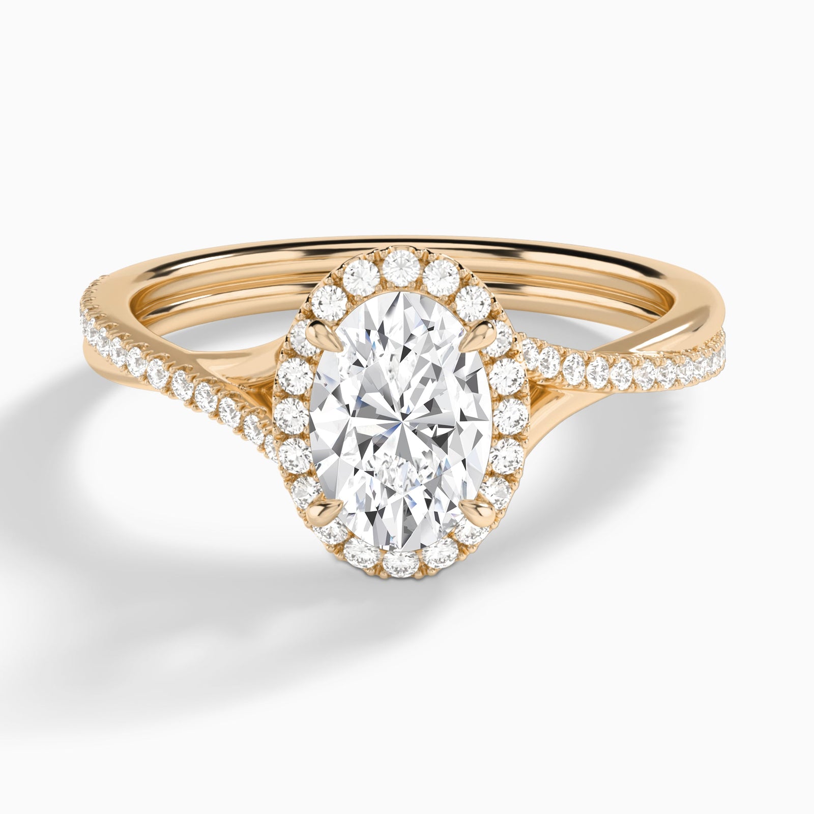 Oval Halo Twisted Shank Lab Diamond Engagement Ring In 14K Rose Gold - Lucenjuri