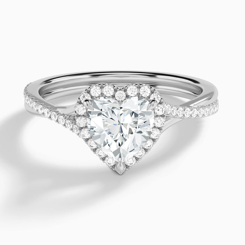 Heart Halo Twisted Shank Lab Diamond Engagement Ring In 14K White Gold - Lucenjuri