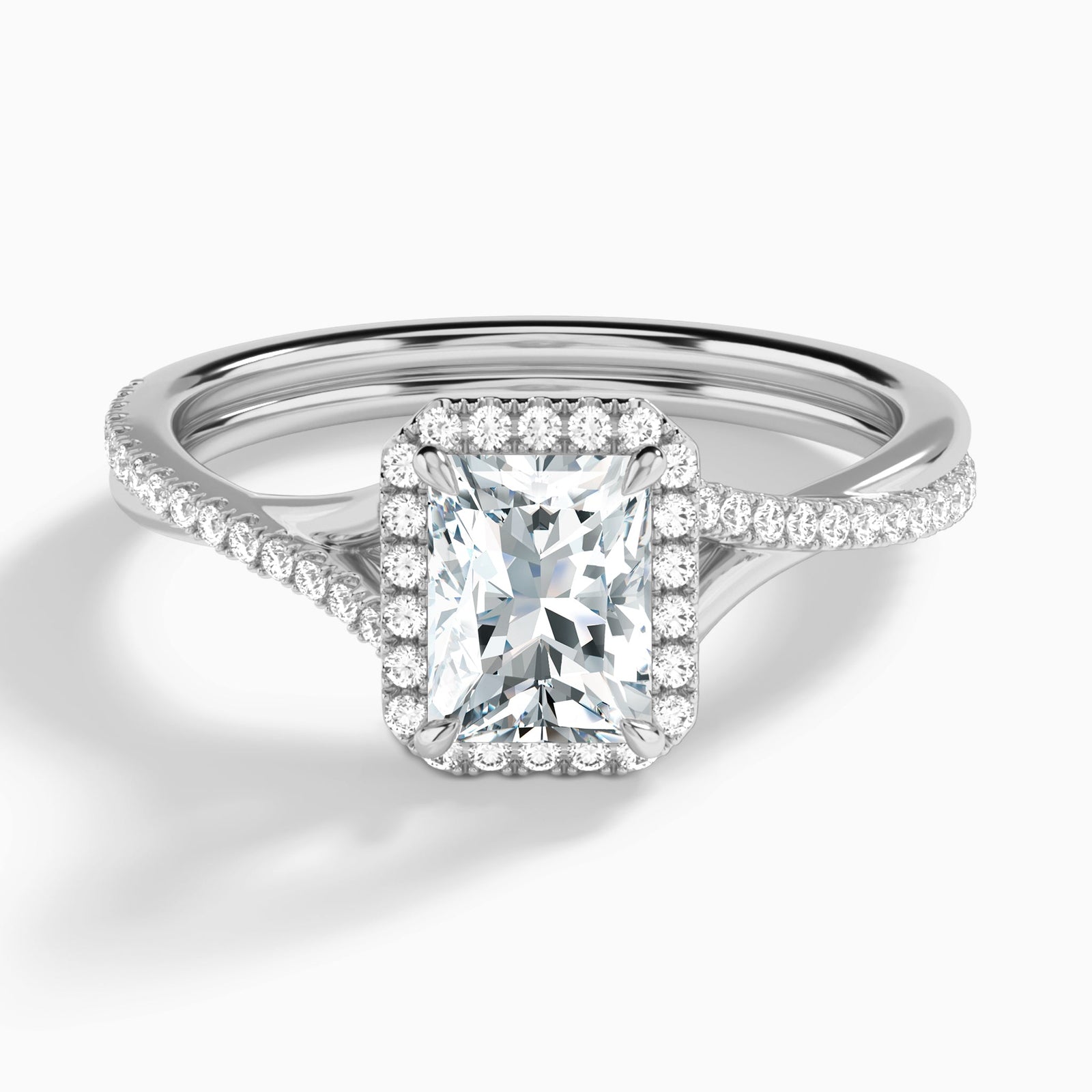 Radiant Halo Twisted Shank Lab Diamond Engagement Ring In 14K White Gold - Lucenjuri
