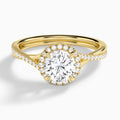 Round Halo Twisted Shank Lab Diamond Engagement Ring In 18K Yellow Gold - Lucenjuri