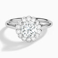Round Floral Halo Lab Grown Diamond Engagement Ring In 14K White Gold - Lucenjuri